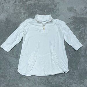 D&Co Active Womens White 3/4 Sleeve Zip Pullover Top M a0846